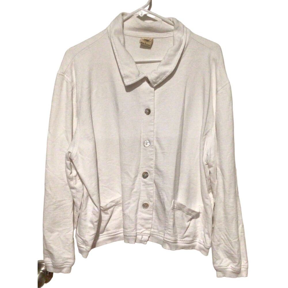 Varsity Sport Women’s White Long Sleeve Button-Down Jacket Sz L Casual Outerwear